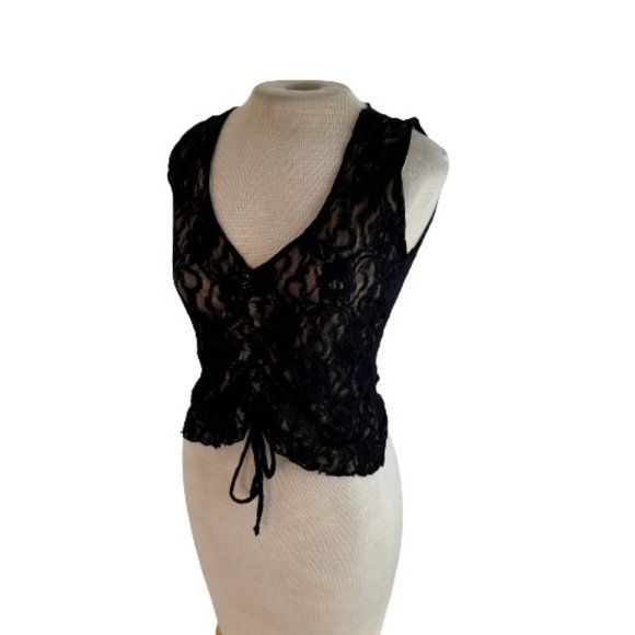 Jason Maxwell Tops - Jason Maxwell Lace Scrunch Front Top Black L Large